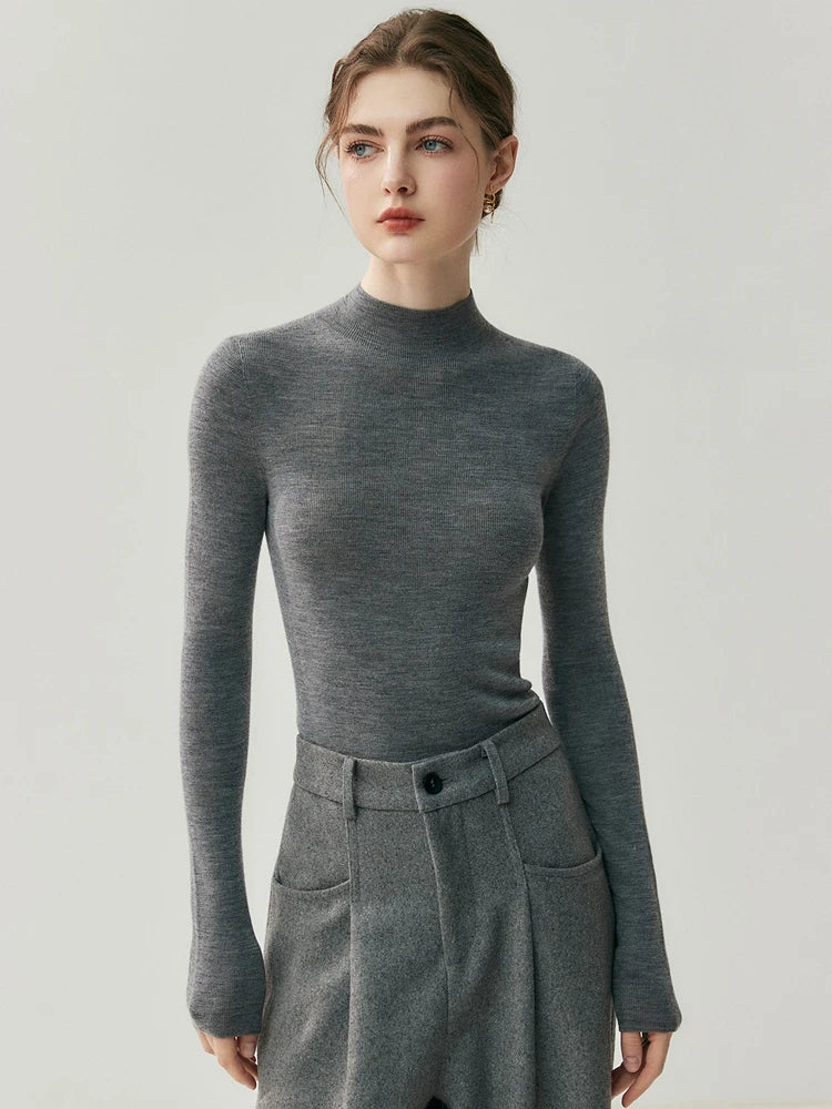 CHICUU Women 100% Wool Sweater Machine Washable Mock Neck Pullover 18-Thread Worsted Cashmere Knitwear   Autumn Winter Clothes