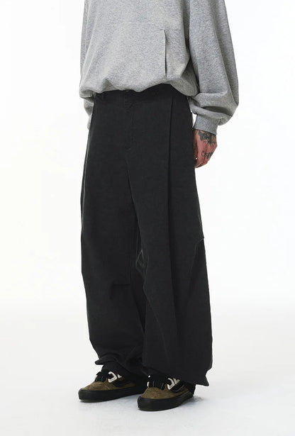 Custom LOGO men's clothing 98% cotton pleated tooling wide-leg pants autumn new loose casual men's trousers