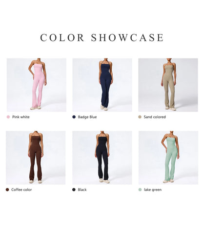 New Summer Women Sleeveless Yoga Jumpsuit Female Gym Flared Overalls Neck-hanging Backless Sportswear Sport Outfit For Woman