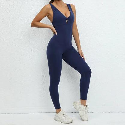 Seamless Yoga Jumpsuits Sports Fitness One-Piece Tight Sleeveless Beauty Back Workout Gym Running Training Bodysuits for Women