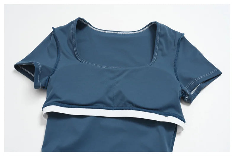 TRY TO BN 2 Pieces Women's Tracksuit Yoga Short Sleeves Top Sets High Waist Shorts Contrasting Color Running Fitness Gym Clothes