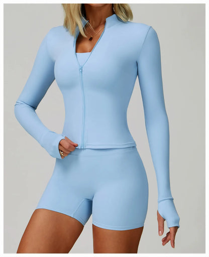Yoga Shirts For Women Zipper Long Sleeve Fitness Jacket Running Gym Clothes Workout Dry Fit Breathable High Elastic Sports Top