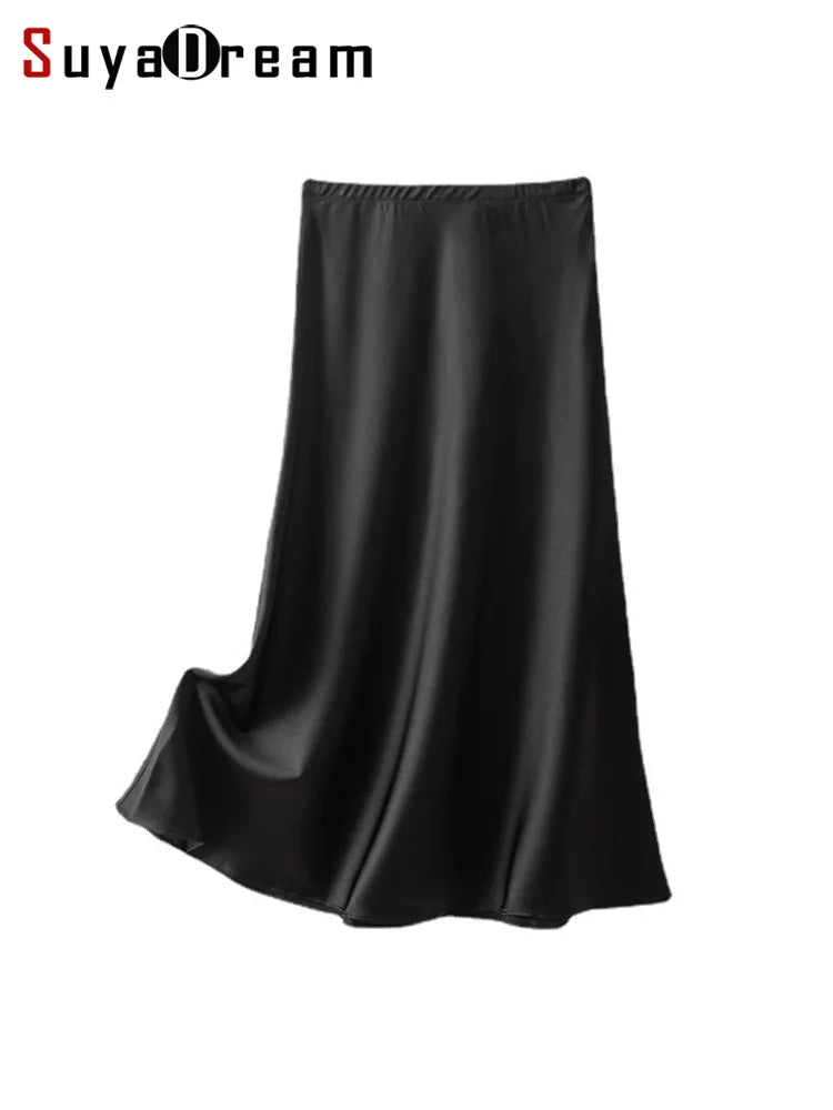 SuyaDream Silk Skirt for Woman 93%Silk 7%Spandex Solid A-line 2025 Spring Summer Chic Mid Skirts