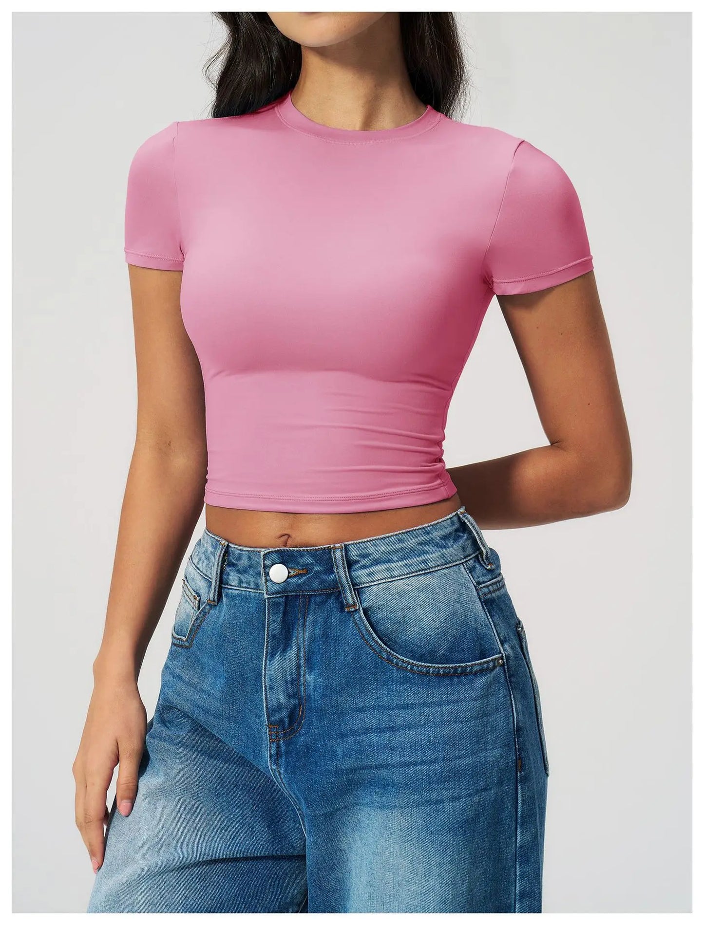 Women Solid Yoga Short Sleeve Breathable Sport T-Shirt Elastic Fitness Yoga Top Gym Shirts Female Casual Running Workout Clothes