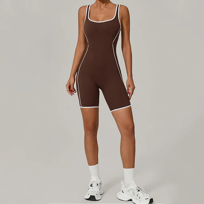 TRY TO BN Yoga Jumpsuit Sports Hollow Back Breathable Contrasting Color Bodysuit Fitness One Piece Set Running Gym Woman Clothes