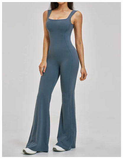 TRY TO BN Women Yoga Jumpsuit Beautiful Back High Strength Fitness Workout Bodysuit One Piece Sportswear Flare Pants Gym Clothes