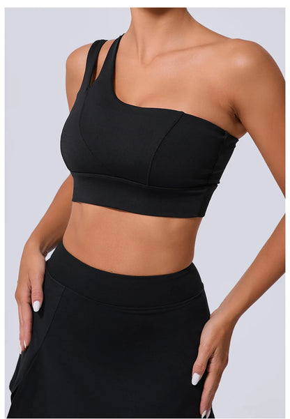 Sexy Women's Sports One Shoulder Bra Gym Push Up Workout Underwear High Strength Support Running Fitness Bra Vest