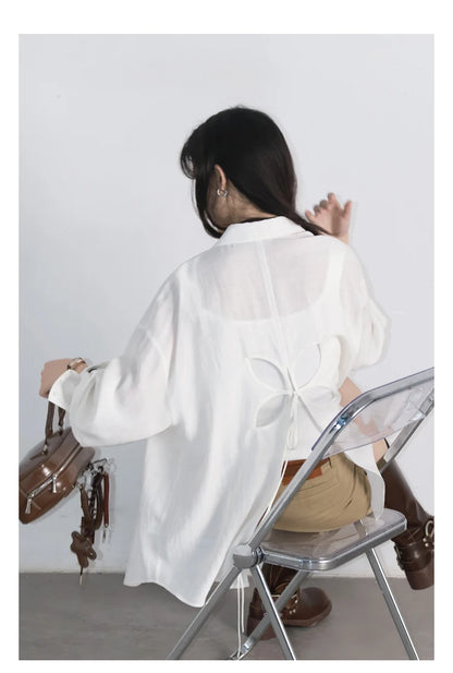 CHIC VEN Women Long Sleeve Shirts Solid Loose Casual New Style Design Back Hollow Out Shirt Female Blouse Spring Summer 2026