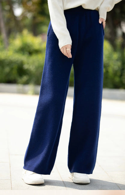DjzDsm Women's 100% Merino Wool Wide Leg Straight Leg Pants Autumn Winter Thickened Comfortable Fit Trousers