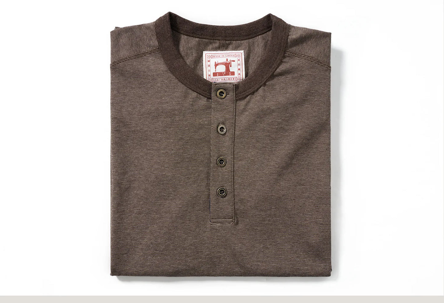 Men's American Retro T-shirt Heavyweight Loose Fit Short Sleeve Henry Collar Neutral Design Casual Loose Shirt