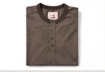 Men's American Retro T-shirt Heavyweight Loose Fit Short Sleeve Henry Collar Neutral Design Casual Loose Shirt