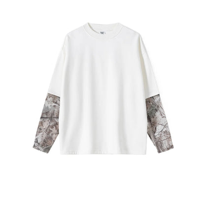Custom LOGO Men's 2025 Autumn New 340G fleece-lined Fake Two-piece Camouflage Sweater T-Shirt Casual Pants Set