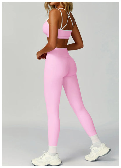 2PCS Workout Clothes Wide Leg Pant Yoga Suits Solid Color Bra Sports Set Gym Tracksuits Female Quick Dry Fitness Suit Sports Set