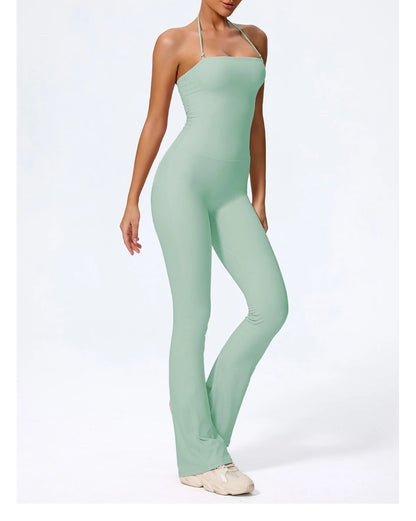 New Summer Women Sleeveless Hang Neck Jumpsuit Backless Flared Activewear Female Yoga Clothes Sport Outfit For Woman Overalls