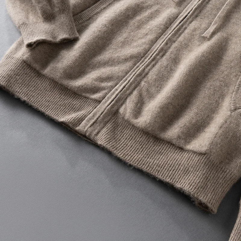 DjzDsm Autumn and Winter100% Merino Wool Men's Knitted Top Zipper Hoodie Zipper Cardigan Knitted Coat Sweater Hoodie