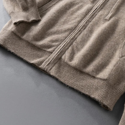 DjzDsm Autumn and Winter100% Merino Wool Men's Knitted Top Zipper Hoodie Zipper Cardigan Knitted Coat Sweater Hoodie