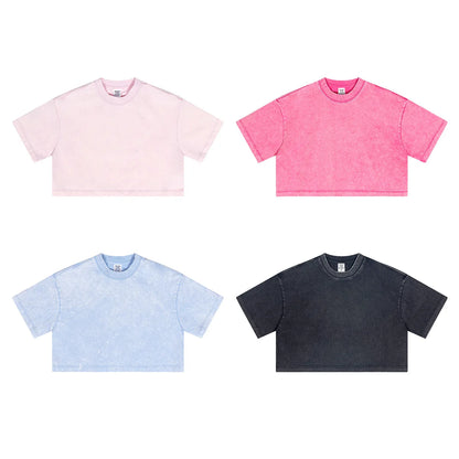 Custom LOGO women's 230G spring summer  open-button top Spice Girl loose short sports cotton polyester short-sleeved t-shirt