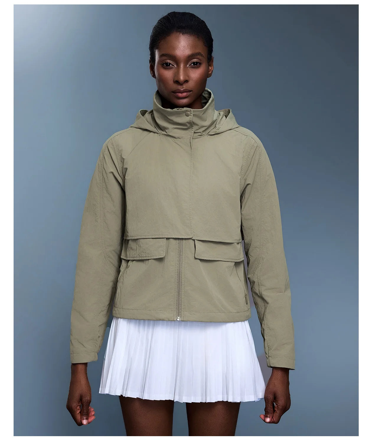 Custom LOGO women's autumn light and breathable waterproof trench coat stand-up collar hooded casual short pocket sports jacket