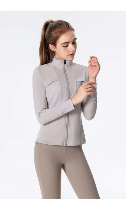 New Autumn SeasonsYoga Wear Women's Running Sportswear Tops Zip Up Sweatshirt Workout Fitness Clothes Cardigan Slim Tight Jacket
