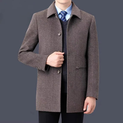 YOLANFAIRY 100% Cashmere Jacket for Men 2025 Autumn Winter Mid-length Wool Coats Man Clothing Casual Business Men's Woolen Coat