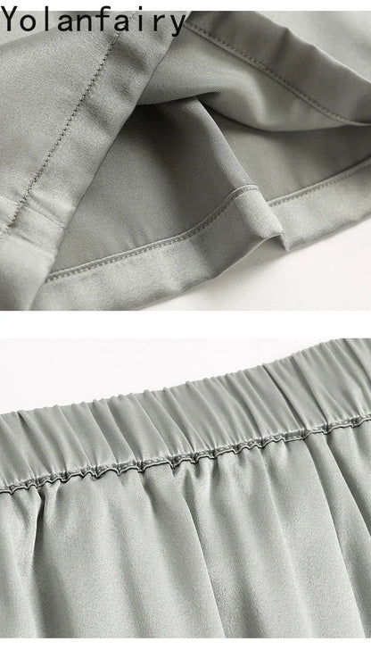 YOLANFAIRY Casual Wide Leg Pants Summer 95% Real Mulberry Silk Women's Pants Korean Loose Trousers Woman Silk Pants Full Length