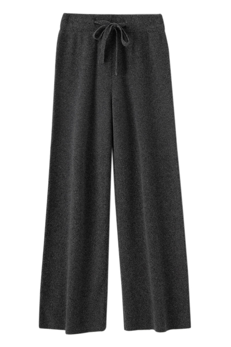 Autumn Winter Fashion Basic Women 100% Merino Wool Wide Leg Pants  Simple Style Cashmere Knitted Trousers Loose Casual Pants