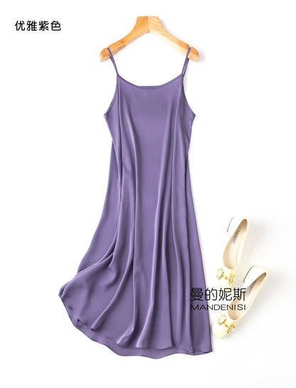 YOLANFAIRY 19momme 93% Mulberry Silk Spaghetti Strap Dress for Women Elegant Mid-length Sexy Real Silk Summer Dresses Woman 원피스