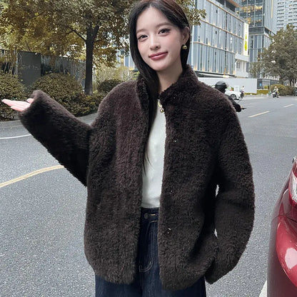 YOLANFAIRY 100% Genuine Leather Jacket Women Warm Natural Fur Coat Woman Winter Short Real Lamb White Fur Coats Jaqueta Feminina