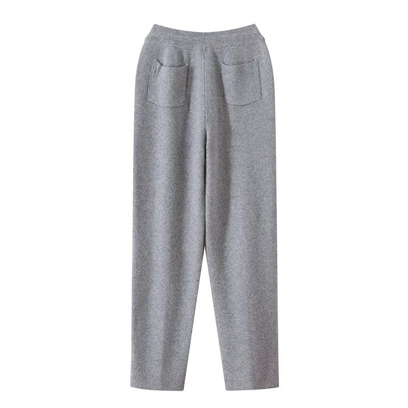 Men's Wool Pants Elastic Waist 2025 Autumn Winter Thick Casual Cashmere Trousers 100% Merino Wool Knitted Mid Seam Sport Pants