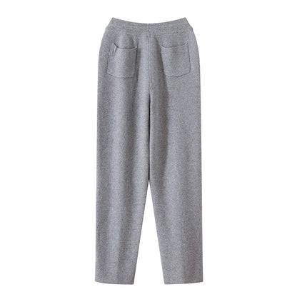 Men's Wool Pants Elastic Waist 2025 Autumn Winter Thick Casual Cashmere Trousers 100% Merino Wool Knitted Mid Seam Sport Pants