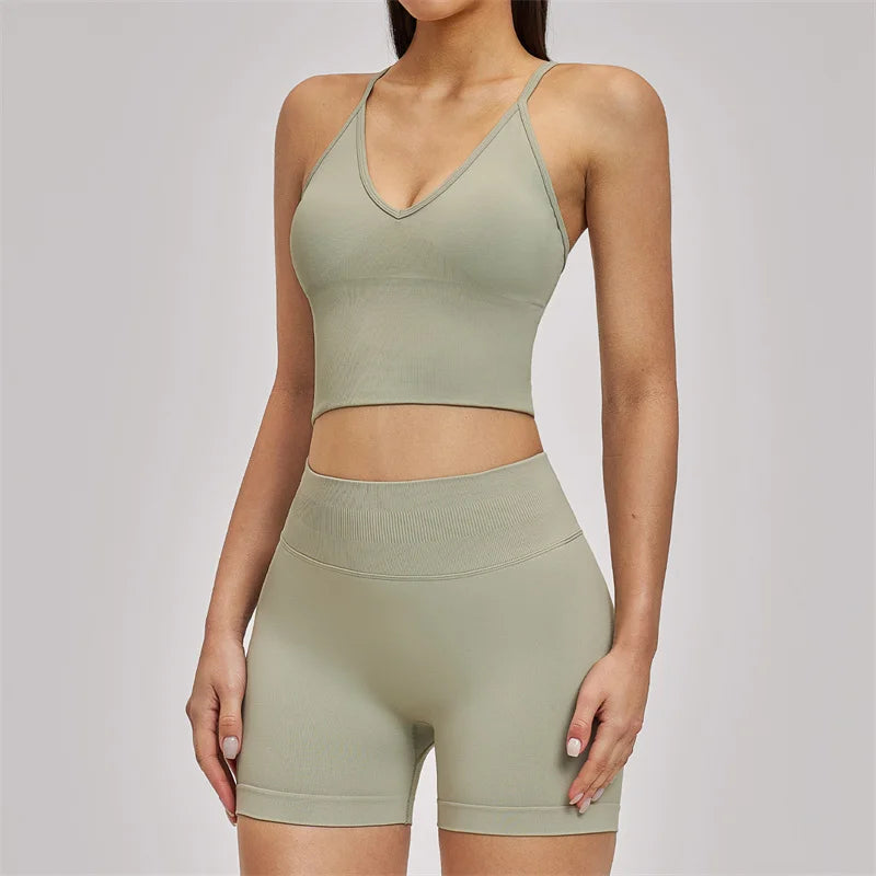 TRY TO BN Seamless Women's Tracksuit Shorts Yoga Set High Waisted Sportswear Fitness Workout Leggings Cycling Running Gym Shorts
