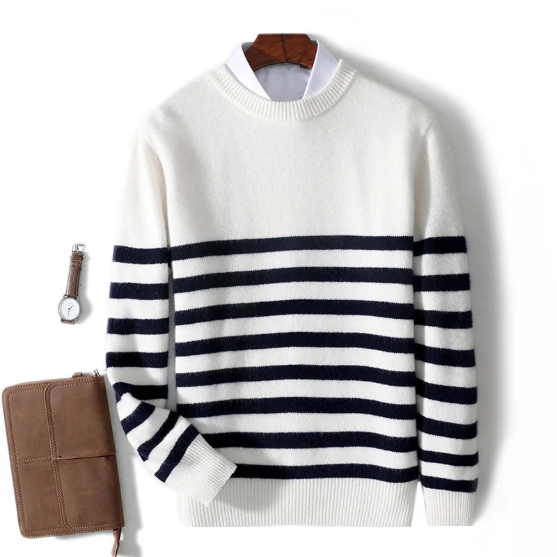 DjzDsm Autumn And Winter Men's Round-neck Sweaters 100% Merino Wool Pullovers Casual Knitted Shirts Soft And Warm Men's Tops