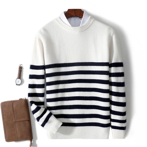 DjzDsm Autumn And Winter Men's Round-neck Sweaters 100% Merino Wool Pullovers Casual Knitted Shirts Soft And Warm Men's Tops