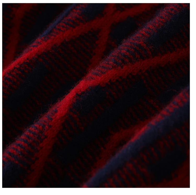 New 100% Pure Wool Cashmere Men's Mock-Neck Pullover Autumn And Winter Color Matching Top Casual Thick Fashion Large Size Jacket