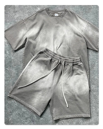 Customized LOGO Men's 2025 New 430G Heavy 100% Cotton Spray Dyeing Old Shorts Street Tide Washing Retro Loose Pants