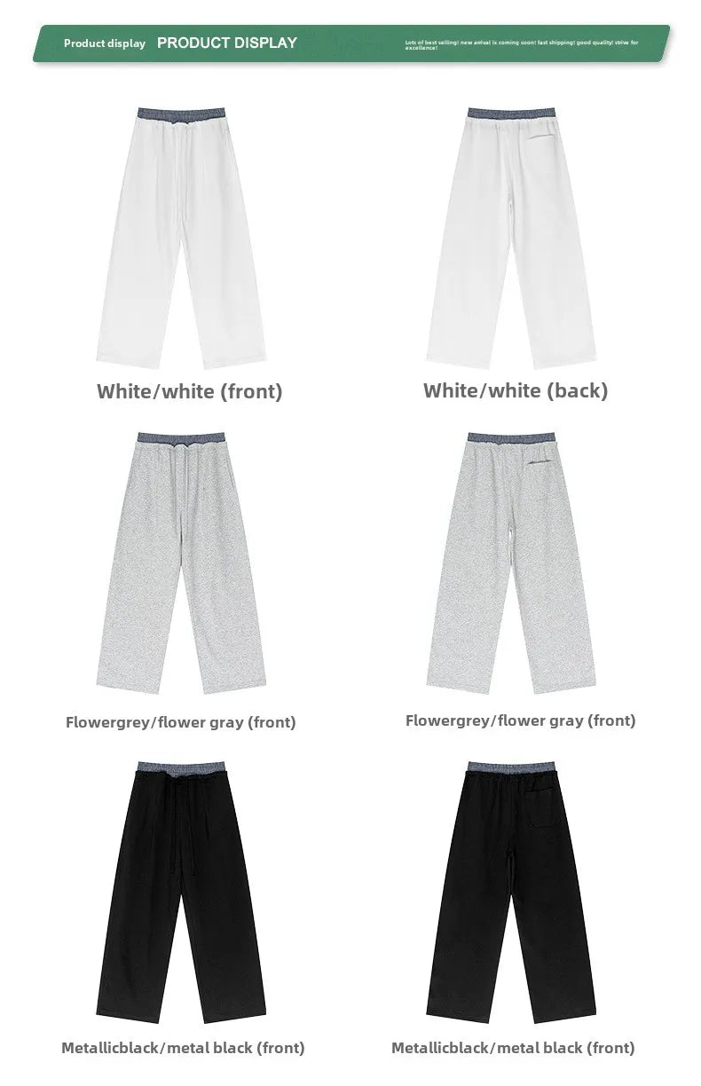 Custom LOGO Men's 2025 Summer 280G American Neutral Wind Splicing Double Waist Wide Leg Pants Sports Straight Couple Sweatpants