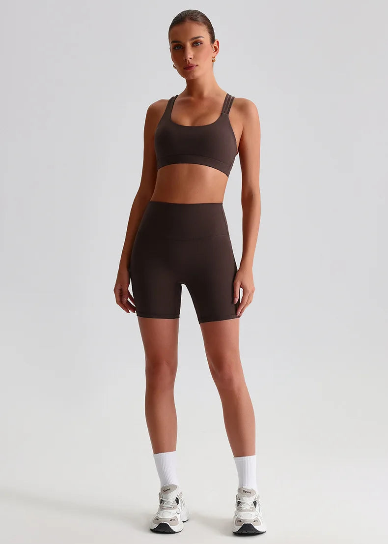 Solid Color High Impact Solid Gym Yoga Set Tight Legging Fitness Cross-back straps Bra Top 2pcs Soft Sport Suit  Women Sportwear