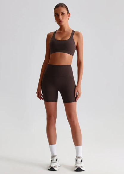 Solid Color High Impact Solid Gym Yoga Set Tight Legging Fitness Cross-back straps Bra Top 2pcs Soft Sport Suit  Women Sportwear