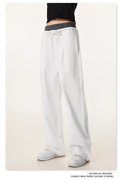 Custom LOGO Men's 2025 Summer 280G American Neutral Wind Splicing Double Waist Wide Leg Pants Sports Straight Couple Sweatpants