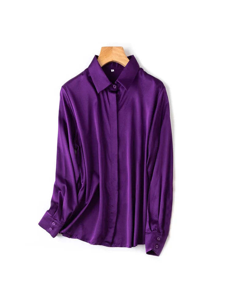 SuyaDream Woman Solid Shirts 93%Real Silk 7%Spandex Long Sleeves Chic Blouses, 2025 Spring Autumn Office Lady Top