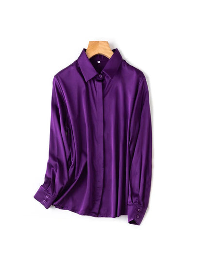 SuyaDream Woman Solid Shirts 93%Real Silk 7%Spandex Long Sleeves Chic Blouses, 2025 Spring Autumn Office Lady Top
