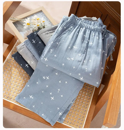 2026 Spring/Summer New Couple Sleeper Pants 100% Cotton Gauze Men's and Women's Casual Loose Home Thin Pants bottoms womens
