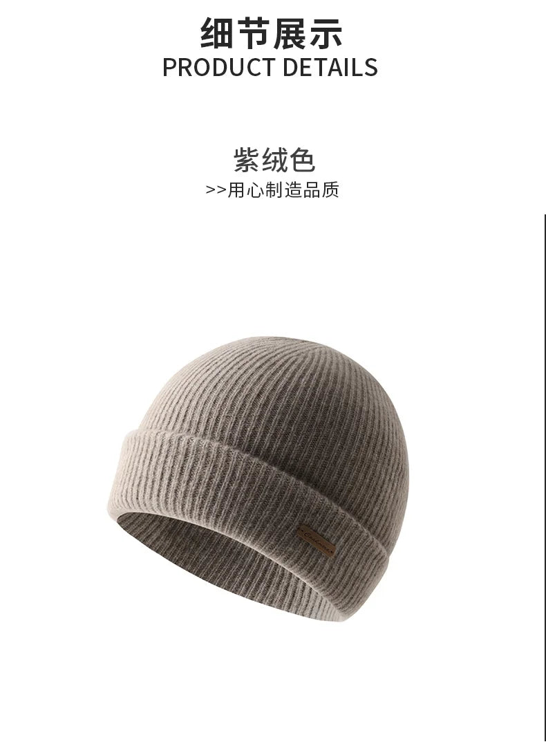 DjzDsm High Quality 100% Cashmere Knitted Hat for Men Casual Beanie Hat Thicken Cap Winter Soft Warm Cashmere Caps