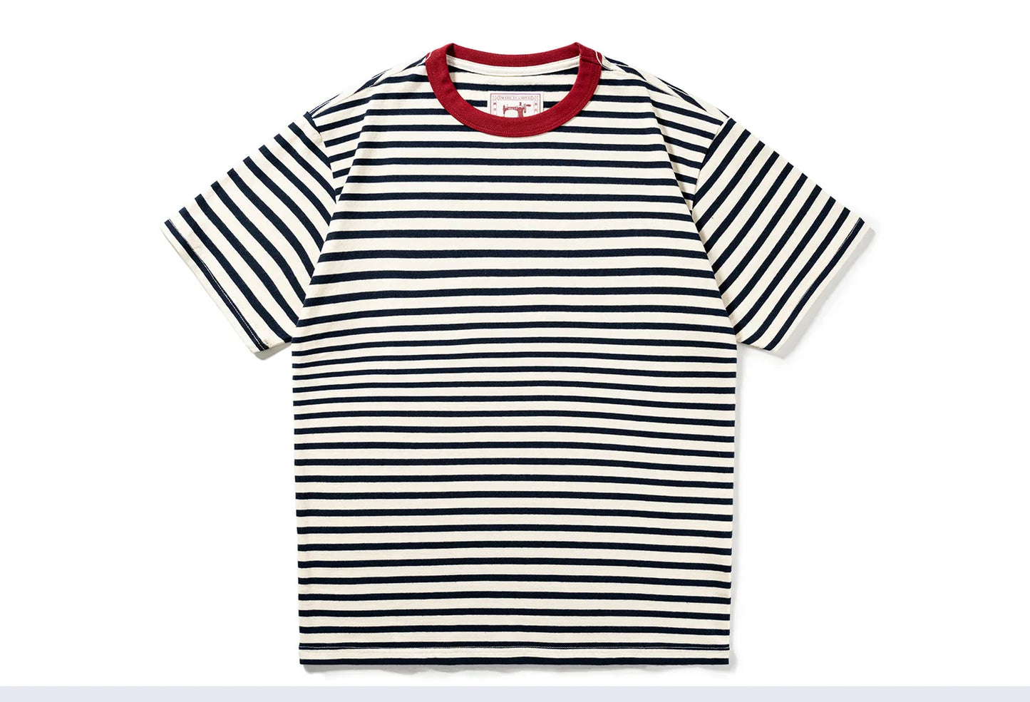 Summer new pure cotton T-shirt men's American retro contrasting shirt versatile couple short sleeved T-shirt striped base shirt