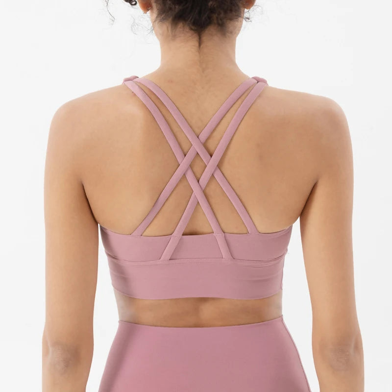 SOISOU Top Women Bra Cropped Bralette Gym Yoga Sports Bra Cross Sexy Back Female Bra Breathable Top Women's Underwear 25 Colors