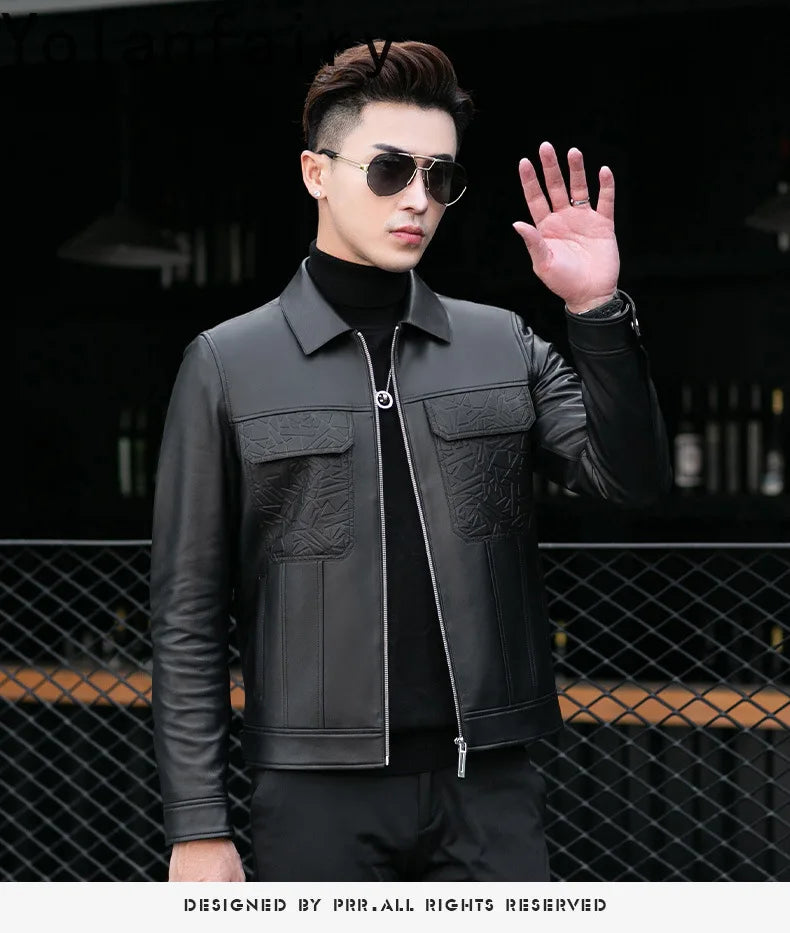 YOLANFAIRY Top Quality Real Sheepskin Genuine Leather Jacket Man Clothing Short Casual Leather Coat Soft Leather Jackets abrigos