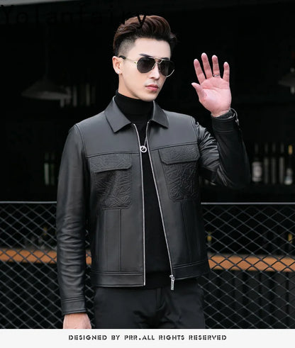 YOLANFAIRY Top Quality Real Sheepskin Genuine Leather Jacket Man Clothing Short Casual Leather Coat Soft Leather Jackets abrigos