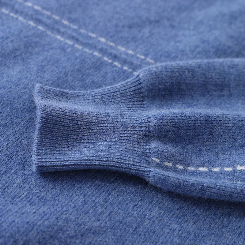 Autumn/Winter 100% Pure Wool Men's O-Neck Thick Business Sweater Loose Casual Wool Knit Bottoming Shirt Men's Sweater