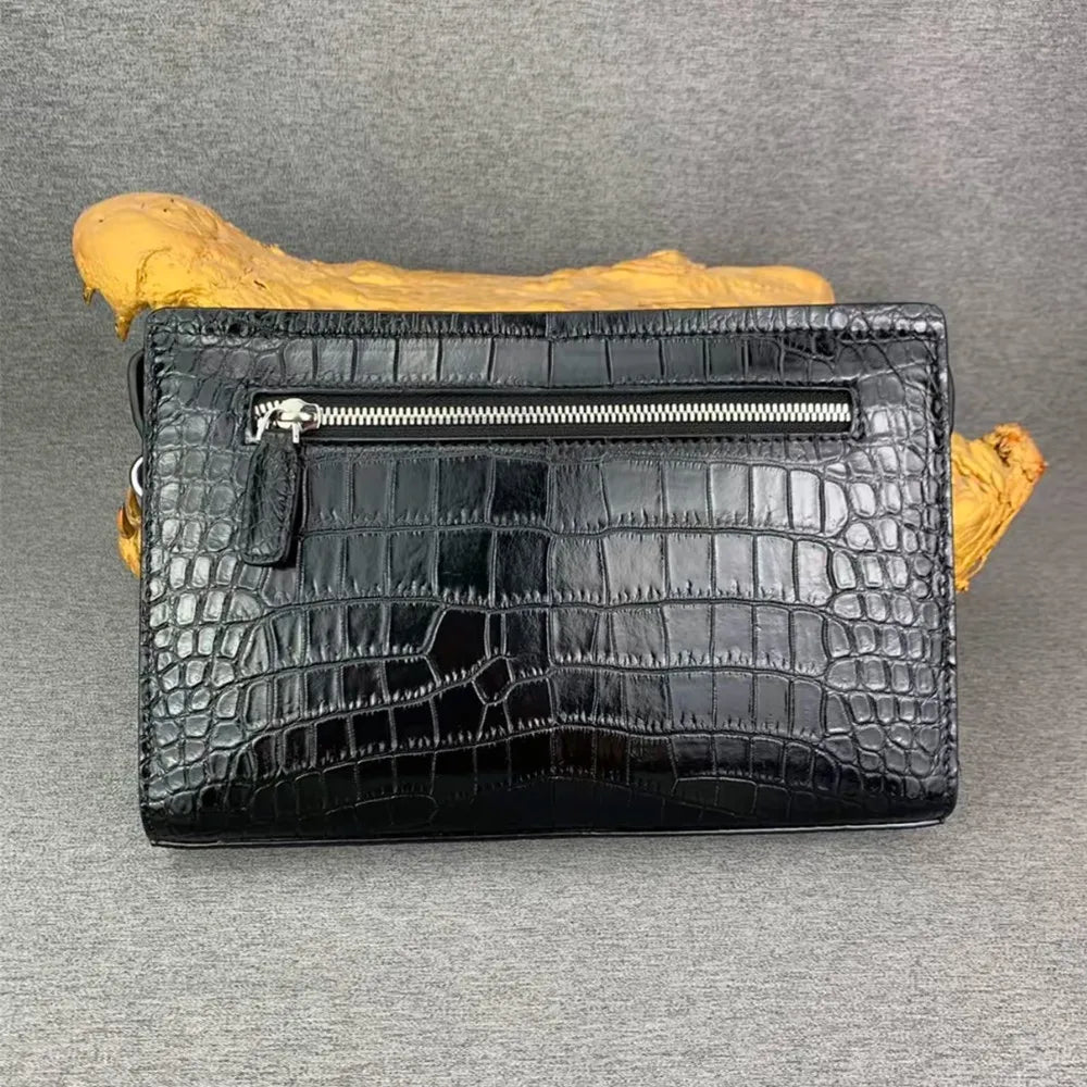 Authentic crocodile belly leather password lock handbag real crocodile leather men's business wrist bag card bag