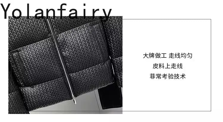 YOLANFAIRY Luxury Top Layer Sheepskin Leather Jackets for Man 2025 Winter Fashion White Goose Down Coat Warm Black Puffer Jacket